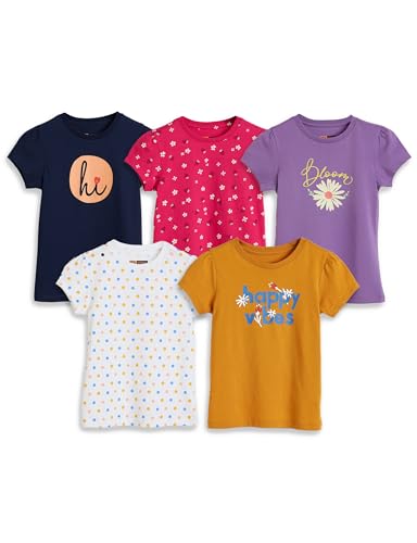 Image of Amazon Brand - Symbol Girls 100% Cotton Graphic Printed Half Sleeves T-Shirt | Age 2-14 Years (Combo Pack of 3 and 5)