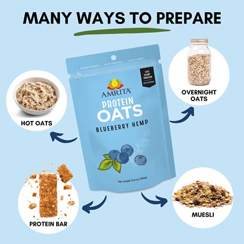Amrita Apple Cinnamon (14 Oz) + Blueberry Hemp (14 Oz) Overnight Protein Oats | High Fiber, Low Sugar Oatmeal, Breakfast Cereal, Protein Shakes, Healthy Snacks | Old Fashioned Rolled Oats | Vegan, Non #TOP4