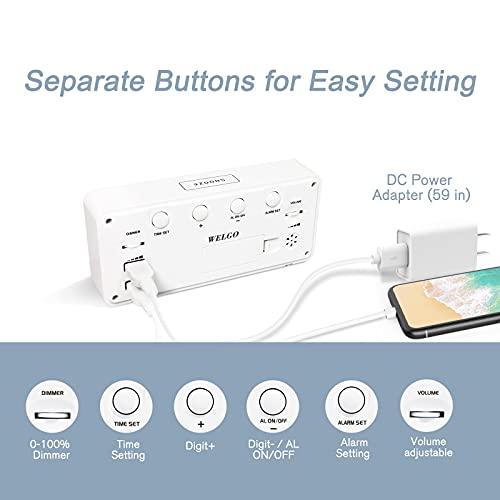 Welgo Led Digital Alarm Clock With Usb Charging Port, 0-100% Dimmer, Large Number, Am/Pm, White Bold Digits, Snooze, Adjustable Volume, Outlet Powered For Bedroom Bedside(White) #TOP6
