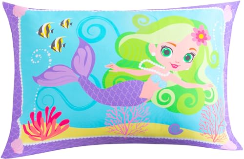 Image of Todays Kids Mermaids 2-Piece Toddler Bedding Set - Breathable 100% Soft Brushed Microfiber Polyester, Standard Size Mermaid Bedding, Gentle on Delicate Skin, Fitted Toddler Bed Sheet Set & Pillowcase