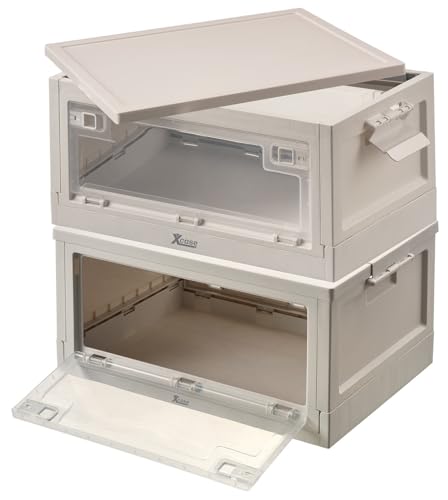 Xcase Stapelboxen: 2er-Set Faltbare Aufbewahrungsboxen mit Deckel, je 45 Liter, weiß (Klappboxen mit Deckel, Kisten mit Kunststoff, Regal)