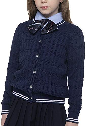 BOBOYOYO Girls Cardigan Kids School Uniform Sweater 100% Cotton Toddler Cardigans Girl White Navy Blue Grey Pink