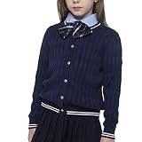 BOBOYOYO Girls Cardigan Kids School Uniform Sweater 100% Cotton Toddler Cardigans Girl White Navy Bl