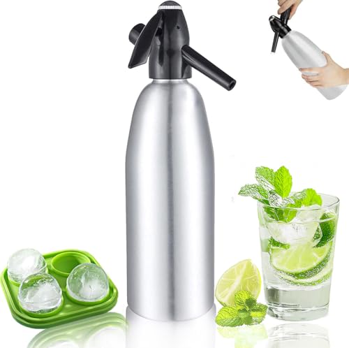 Soda Siphon Portable Sparkling Water Maker - Travel Soda Maker for Home & Outdoor, 1L Carbonating Bottle, Carbonated Water Machine for Soda Water/Cocktails, Use 8 gram CO2 Cylinders (Not Included)