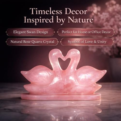 Image of Natural Rose Quartz Swan Pair | 300-350 g Certified Rose Quartz Crystal Love Birds Showpiece | Symbol of Love, Loyalty & Togetherness | Home & Office Decor | Ideal for Gifting