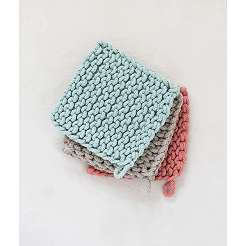 Creative Co-Op Cotton Crocheted, 3 Colors Pot Holders, 8" L X 8" W X 0" H, Green/Rust #TOP2