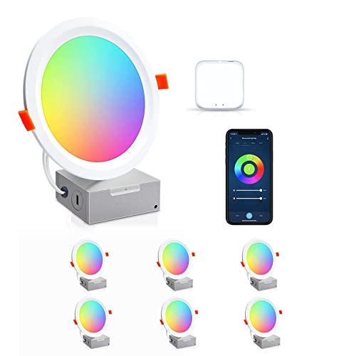 Smart Led Recessed Lighting 6 Inch 6 Pack Rgbcw Recessed Lights 14W, 1200Lm Wifi Ic Rated Etl Light Fixtures High Brightness Adjustable, Retrofit Downlight Compatible With Alexa/Google/Siri Music Sync #TOP1