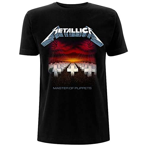 Metallica Unisex Tee: Master of Puppets Tracks (Back Print) - Medium - Black