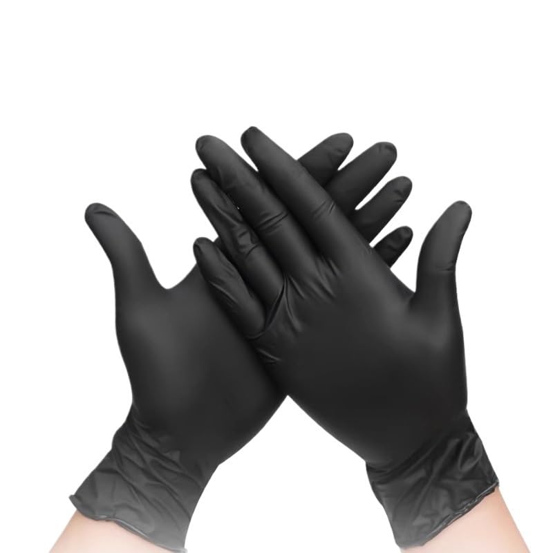 50/100 pezzi guanti neri senza polvere impermeabili monouso for la pulizia domestica e manipolazione degli alimenti(Black-100PCS,L)