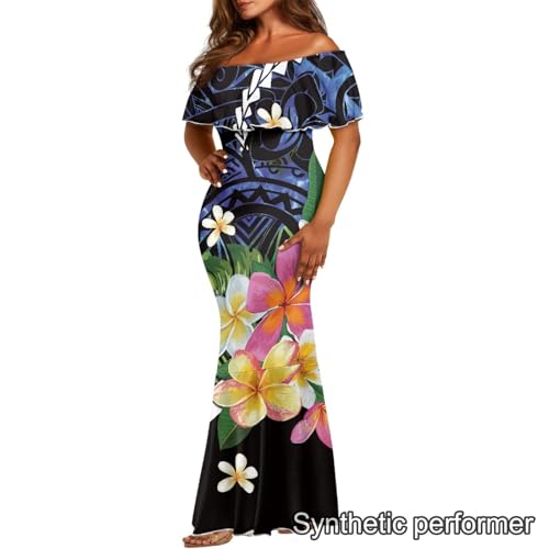 Image of Polynesian Dresses for Women Off Shoulder Maxi Dress Puletasi Samoan Dresses S-7XL