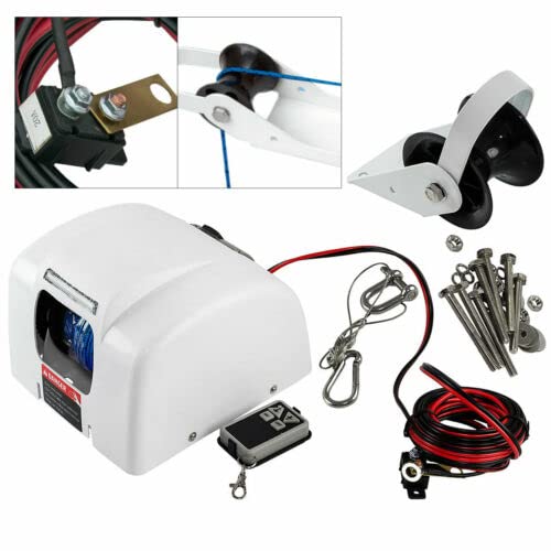 Electric Windlass, Marine Windlass, Saltwater Boat Windlass Kit w/Wireless Remote Control, Anchor Weights Up to 45 lbs, Heavy Duty Traction Winches for Fishing Pontoon Boats (45 lbs, White)