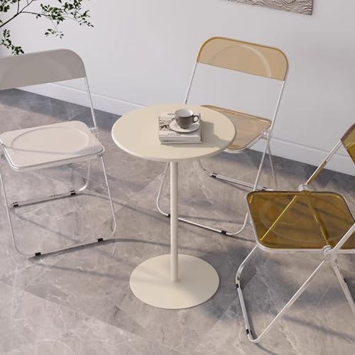 Modern Round Metal Dining Table, Beige Coffee Table, Small Side Table for Living Room & Bedroom, Stylish Bistro Table with Stable Base (40x40x62cm)