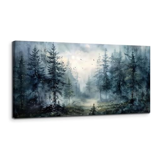 SERIMINO Large Canvas Wall Art, Forest Landscape Canvas Prints Paintings, Pine Trees Room Decorations, Foggy Forest Pictures Wall Decor Living Room, Bedroom Bathroom Aesthetic Large Artwork 20"X40"