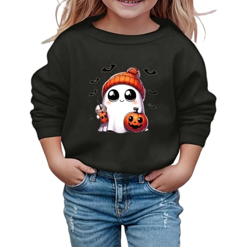 Sudadera de Halloween para niñas, con bonito estampado, manga larga, cuello redondo, informal, para otoño, invierno, escuela, excursión, cómoda mezcla suave (negro, 13-14 años)
