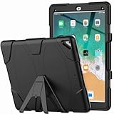 GUPENAA Case for iPad Pro 12.9 inch 2017/2015 (Old Model, 1st & 2nd Gen), Heavy Duty Rugged Shockproof Hard Cover Rubber Stand with Screen Protector + Foldable Stand,Black