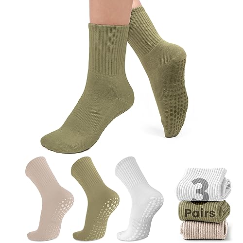 Image of Purplepig 3 Pairs Grip Pilates Socks Non-Slip Yoga Socks for Women Pilates, Pure Barre, Barefoot Workout, Pregnancy, Hospital