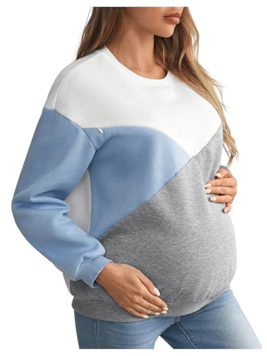 Image of SweatyRocks Women's Maternity Color Block Sweatshirts Crewneck Zipper Nursing Pullover Tops