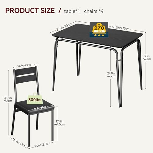 GAOMON 5-Piece Dining Table Set, Sturdy Wooden Square Table and Chair Breakfast Table Set for 4 Person,for Home or Commercial Dining Room,Black
