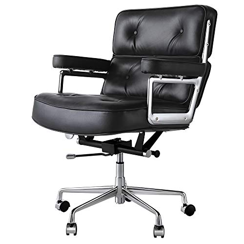 Preisvergleich Produktbild Leder Bürostühle Chefsessel, Schreibtischstuhl mit Armlehne, Ergonomischer Computerstuhl mit Mittlere Rückenlehne, Sitzhöhenverstellung, Neigungsfunktion, Polsterung für Konferenzraum (schwarz)