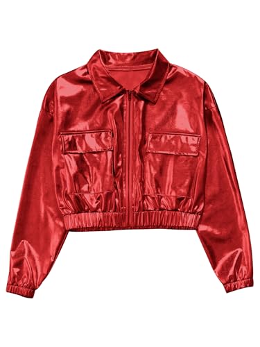 iiniim Girls Boys Sequins Hip Hop Jazz Outerwear Kids Shiny Metallic Bomber Jacket Coat with Flap Pockets Disco Party3