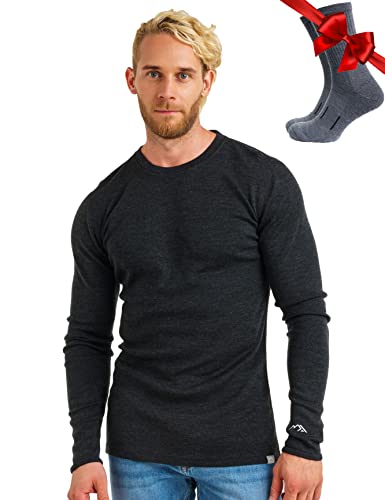 Merino.tech Camiseta Lana Merino Hombre - Deportiva Ropa Térmica 100% Lana Merino Ligero, Medio, Pesado con Calcetines (XXX-Large, 320 Charcoal Grey)