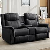 Korser Loveseat Recliner Sofa, Reclining Loveseat Couch, Reclining Couch with Console, USB Port, US Outlets, and Cup Holders, 2-Seater Sofa for Living Room (2-Seater, Black)