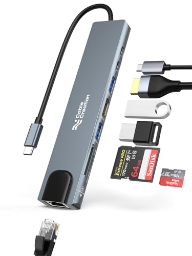 Image of CableCreation 8-in-1 USB C Hub Multiport (Lite Series),Type C Dongle Docking Station,4K@30HZ HDMI,USB A 2.0 /3.0 Ports,USB C 2.0 Ports,100Mbps RJ45 Ethernet,100W PD and SD /TF for iPhone 15 Pro Max