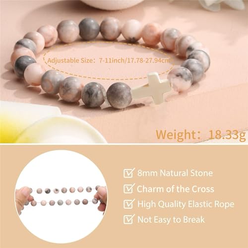 Teen Girl Boys Mens Gifts, Natural Stone Cross Bracelets Trendy Stuff Inspirational Gifts Ideas Bracelet&Card Inspirational gifts for Daughter Son, Husband-Birthday Graduation Retirement Christmas2