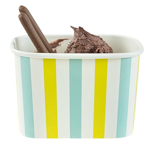 Image of Restaurantware Paper Cups 200 Count 12 Ounce Square Disposable Ice Cream Containers, Leak-Resistant Paper Dessert To Go Cups, Hot And Cold Food, Durable Blue And Green Stripe, Lids Sold Separately