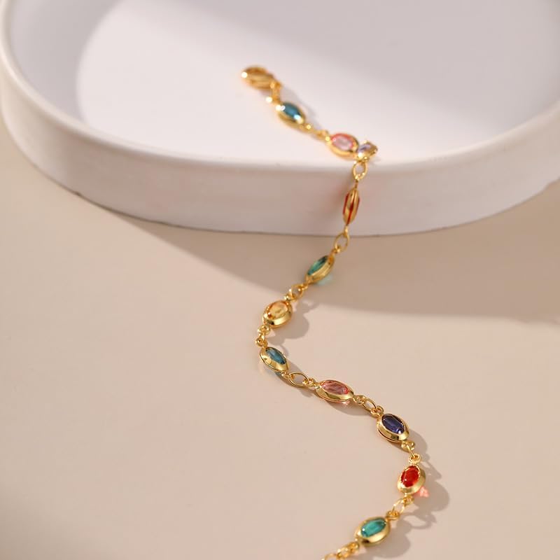 Gold Round Turquoise Beaded Bracelets18K Gold Plated Handmade Cute Bracelet for Women - Image 5