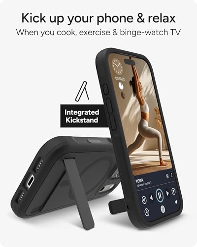 Image of ZAGG Sedona Snap Case with Kickstand for iPhone 17 Pro - Pitch Black, Drop Protection (13ft /4m), Multi-Layer Protection, with Camera Button, MagSafe Phone Case with Impact-Absorbing Bumpers
