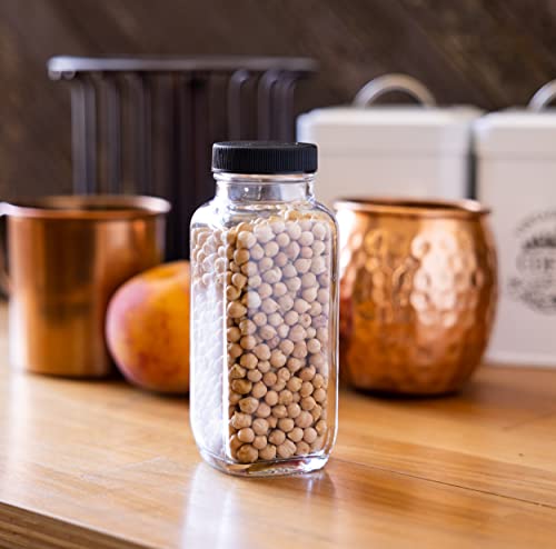 Juvitus 8 Oz Clear Thick Plated Glass French Square Bottle Jar With Lid (3 Pack) Perfect For Home, Travel, Juicing, Kombucha #TOP2