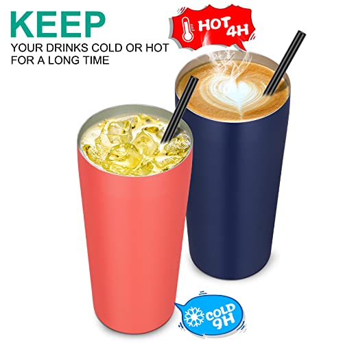 Image of VEGOND 20oz Tumbler Bulk with Lid and Straw 6 Pack, Stainless Steel Vacuum Insulated Tumbler, Double Wall Coffee Cup Travel Mug, Navy Blue