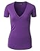 WT3 Womens Basic Fitted Soft Short Sleeve Deep V Neck T Shirt XL Purple