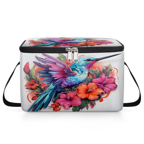 GzLeyigou Hummingbird Lunch Bags for Women Men 9 Cans, Hot & Cold Food Delivery Bag Insulated Grocery Bag Insulated Lunch Box Colibri Bird Cooler Bag for Office Work Picnic Beach