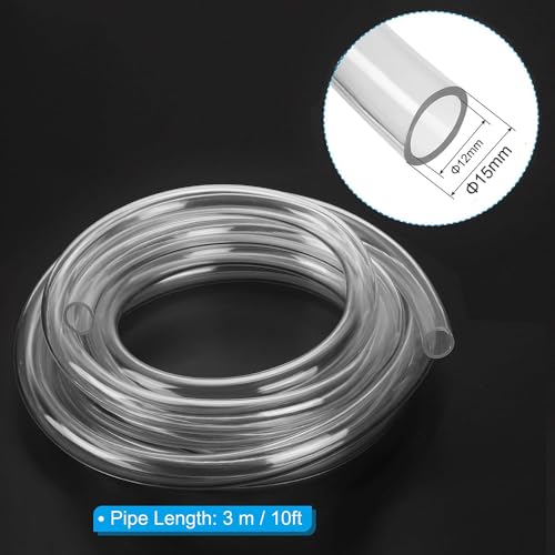 Yesallwas PVC Transparenter Schläuche, 12 mm Innendurchm x 15 mm Außendurchm, 3 Meter / 9,8 Ft flexibler Plastikschläuche für Reparaturen, Wasser, Öl, Aquarium