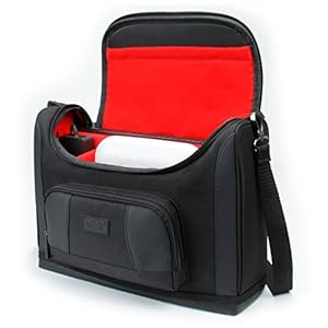 USA Gear Mini Photo Printer Carrying Case – Messenger Bag for Portable Printers Compatible with Canon SELPHY CP1500 / CP1300, HP Sprocket Studio Plus, Kodak Dock Plus 2022, Liene Amber M100 (Red)