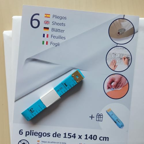 Alcrea® 6 GRAND FEUILLES DE PAPIER BLANC 154x144cm +1MÈTRE DE COUTURE OFFERT. Patronage, loisirs créatifs, dessin, croquis, plans. Semi-transparent 30g Super...
