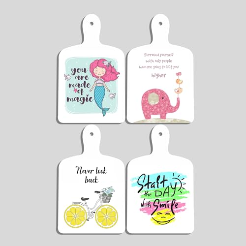 Image of Decor Smart Cute Mermaid Elephant Cycle Smile Wooden Wall Hanging Set of 4 | Kids Room | Home Decor | Decorative Modern Handcrafted Artwork |Living Room | MDF Wall Sign Art for Decoration (DWA 5601)