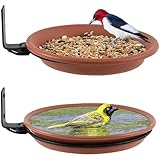 2 Pcs Suspendre Mangeoire Oiseaux Exterieur, Abreuvoir Oiseaux Exterieur, Bains pour Oiseaux Sauvages, Abreuvoir pour Balcon, Bain d’Oiseau pour Terrasse/Cour/Jardin (Brun)