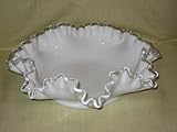 Vintage Fenton' Silver Crest' Milk Glass Double Crimped Large Bowl - 12 Inch Wide x 4 Inch Deep