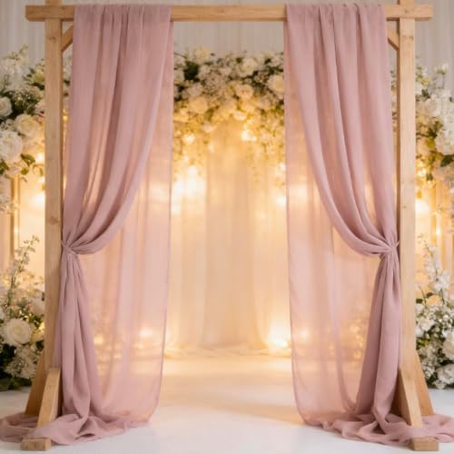 Image of MLMC Dusty Rose Chiffon Fabric by The Yard Pre-Cut Sheer Chiffon Arch Fabric 3 Yards Airy Continuous Draping Panels 60 inch Wide for Wedding Backdrop Craft Ceiling Decor