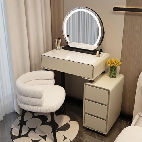 Lapakey�h���b�T�[���ϑ� �e�[�u�� ���� LED�~���[ 3 �F�̒��߉\�ȃ��C�g �I�V���� �h���b�T�[ �Q�� ��e�� ���[ �����o���A �ϋv���ƈ��萫 �A �ƃ��C�g�t���̉��ϑ� �X�c�[���t�� (60CM�i���b�N�{�[�h�j,�J�[�L+�X�}�[�g�~���[+�x�r�[