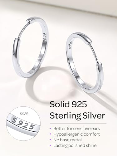 Image of ChicSilver 925 Sterling Silver Huggie Hoop Earrings Small Hoop Earrings for Women Hypoallergenic Silver Huggie Earring Cartilage Earrings for Women (6 /8 /10 /12 /14 /16 /18 /20MM)