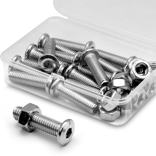 (15 pcs) M8 x 20mm Flat Round Hexagon Socket Head Screws Bolts and Nuts Set 304 Stainless Steel 18-8, Silver, M8x20mm (15 Pieces)