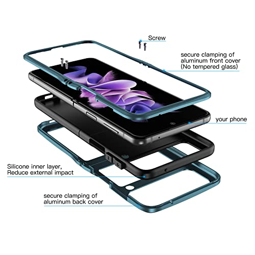 Feitenn For Galaxy Z Flip 3 Metal Case,Z Flip 3 5G Heavy Duty Protective Case,Hard Cover Armor Silicone Military Rugged Bumper Shockproof Defender Rubber For Galaxy Z Flip 3 5G 2021 (Green) #TOP1