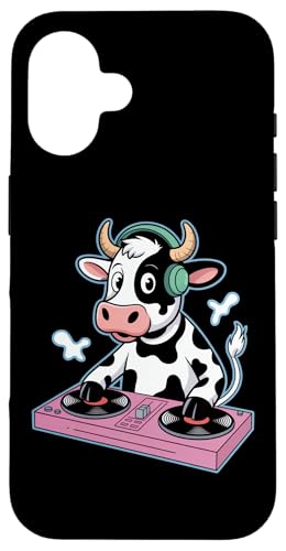 Dj Vaca Con Auriculares Tocadiscos Música Carcasa para iPhone 16