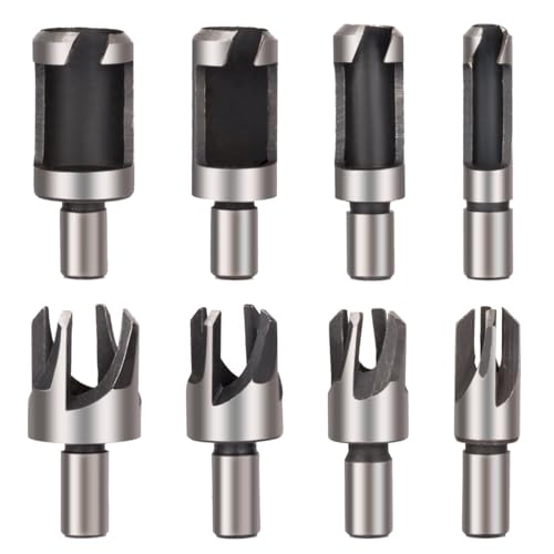 8Pcs Wood Plug Cutter Drill Bit Set, High Carbon Steel Titanium Coated Woodworking Chamfer Drill Bits Straight and Tapered Taper 6mm/ 10mm/ 13mm/ 16mm Woodworking Tool Set