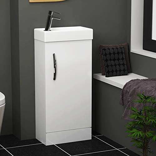 Royal Bathrooms 400mm Como Floor Standing Vanity Unit Gloss White - 1 Door Storage Cabinet Furniture Basin Sink