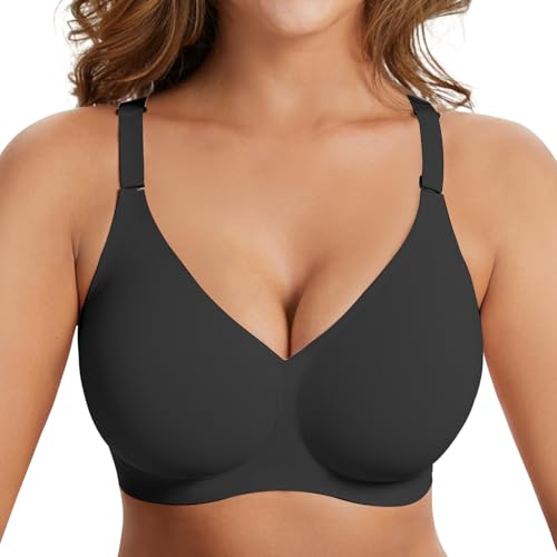 Image of PoseFree Wireless Push Up Bra with Soft Padded Cups & Jelly Gel Technology for a Natural Lift Black 2XL